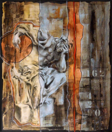 Peinture intitulée "Le fil rouge 2" par Sylvia Mota, Œuvre d'art originale, Huile Monté sur Châssis en bois