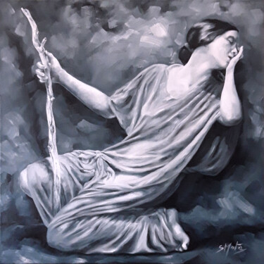 Ζωγραφική με τίτλο "Anastasia au bâton" από Sylvia Mota, Αυθεντικά έργα τέχνης, Λάδι Τοποθετήθηκε στο Ξύλινο φορείο σκελετό