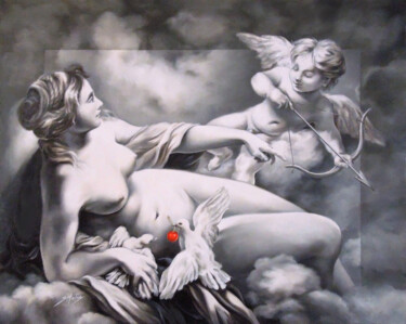 Peinture intitulée "Vénus et Amour" par Sylvia Mota, Œuvre d'art originale, Huile Monté sur Châssis en bois