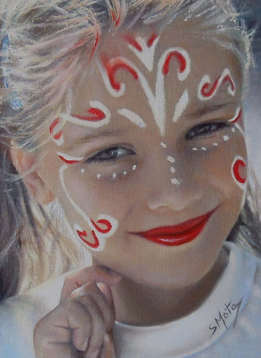 Painting titled "Le maquillage" by Sylvia Mota, Original Artwork, Oil Mounted on Wood Stretcher frame