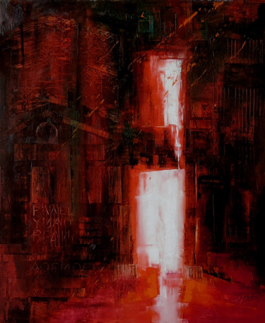 Painting titled "L'issue" by Sylvia Mota, Original Artwork, Oil Mounted on Wood Stretcher frame