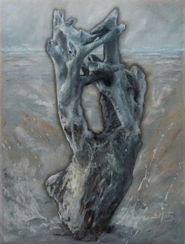 Painting titled "Branche morte" by Sylvia Mota, Original Artwork, Oil Mounted on Wood Stretcher frame