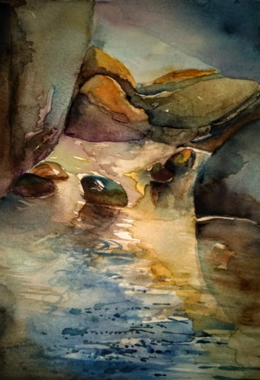 Peinture intitulée "lumière au crépuscu…" par Sylviane Joséphine Tirez, Œuvre d'art originale, Aquarelle