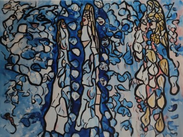 Pintura intitulada "Les amoureux du mir…" por Sylviane Dréau (Sylviou), Obras de arte originais, Acrílico