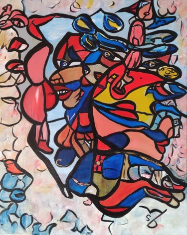 Malerei mit dem Titel "Bordel à lunalor" von Sylviane Dréau (Sylviou), Original-Kunstwerk, Acryl