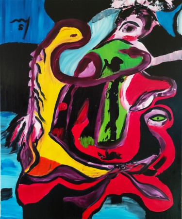 Peinture intitulée "Oiseau d'augure ent…" par Sylviane Dréau (Sylviou), Œuvre d'art originale, Huile