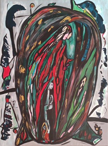 Malarstwo zatytułowany „Dame en rouge dans…” autorstwa Sylviane Dréau (Sylviou), Oryginalna praca, Akryl
