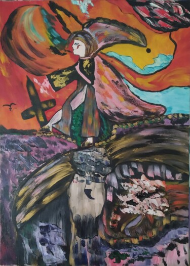 Painting titled "La funambule" by Sylviane Dréau (Sylviou), Original Artwork, Oil