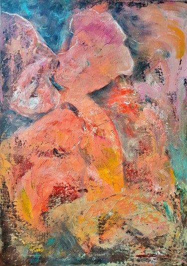 Painting titled "Le Baiser en Rose" by Sylviane Dubois, Original Artwork, Acrylic