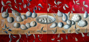 Peinture intitulée "Pommes et Pâtissons…" par Sylviane Dubois, Œuvre d'art originale, Acrylique Monté sur Châssis en bois