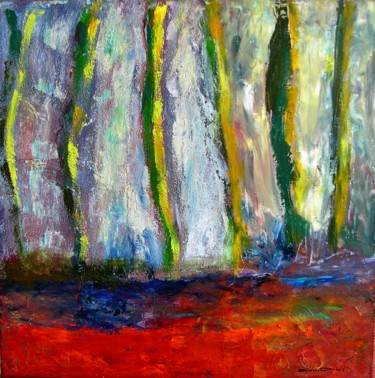 Schilderij getiteld "Rideau d'arbres" door Sylviane Dubois, Origineel Kunstwerk, Acryl Gemonteerd op Frame voor houten branc…