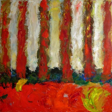 Painting titled "Rideau d'arbres en…" by Sylviane Dubois, Original Artwork, Acrylic Mounted on Wood Stretcher frame