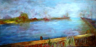 Painting titled "Great Ouse, Serenity" by Sylviane Dubois, Original Artwork, Acrylic Mounted on Wood Stretcher frame