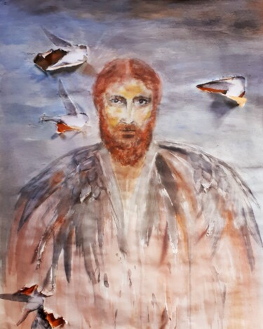 Painting titled "Homme oiseau" by Sylvid, Original Artwork, Acrylic