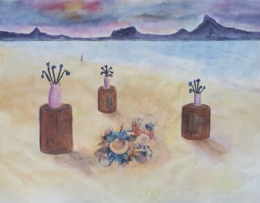 Schilderij getiteld "Sur la plage abando…" door Sylvid, Origineel Kunstwerk, Aquarel