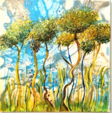 Peinture intitulée "ARBRES" par Sylvie Abadie-Bastide, Œuvre d'art originale, Acrylique Monté sur Carton