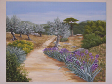 Iris et Oliviers Peinture intitulée "Iris et Oliviers" par Sylvie Artôt, Œuvre d'art originale, Acrylique