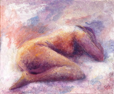 Painting titled "Féminité" by Sylvie Auvray Comin, Original Artwork, Oil Mounted on Wood Stretcher frame