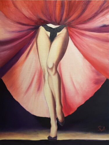 Painting titled "Amaryllis" by Sylvie Auvray Comin, Original Artwork, Oil Mounted on Wood Stretcher frame