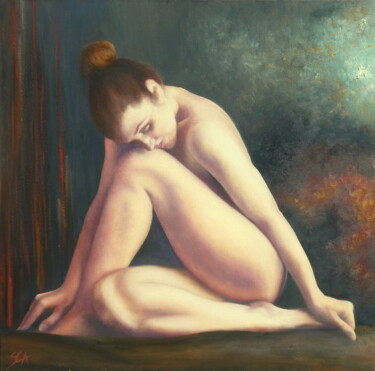 Painting titled "Mélancolie" by Sylvie Auvray Comin, Original Artwork, Oil Mounted on Wood Stretcher frame
