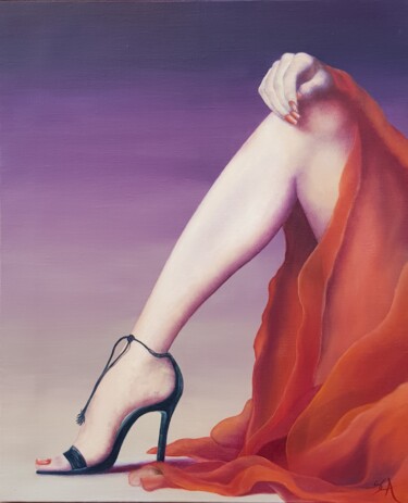 Painting titled "Belle gambette !" by Sylvie Auvray Comin, Original Artwork, Oil Mounted on Wood Stretcher frame