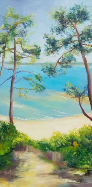 Painting titled "Arcachon, le Mouleau" by Sylvie Auvray Comin, Original Artwork, Oil Mounted on Wood Stretcher frame