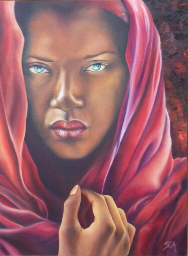 Peinture intitulée "Reddish Girl" par Sylvie Auvray Comin, Œuvre d'art originale, Huile Monté sur Châssis en bois