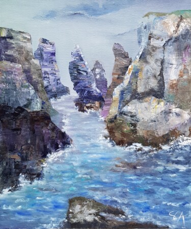 Peinture intitulée "Belle île, pointe d…" par Sylvie Auvray Comin, Œuvre d'art originale, Huile Monté sur Châssis en bois