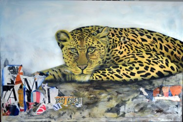Peinture intitulée "Le léopard aux doux…" par Sylvie Bauchemin, Œuvre d'art originale