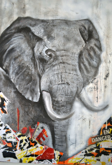 Peinture intitulée "L'éléphant, love an…" par Sylvie Bauchemin, Œuvre d'art originale