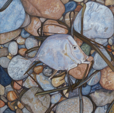 Pintura titulada "Grève au poisson" por Sylvie Bayard (Sylvestre), Obra de arte original, Acrílico Montado en Bastidor de ca…