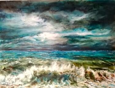 Malarstwo zatytułowany „Tempête en mer” autorstwa Sylvie Bayle, Oryginalna praca, Olej Zamontowany na Karton