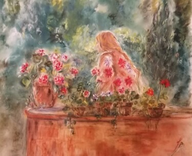 Drawing titled "Le jardin" by Sylvie Bayle, Original Artwork, Pastel Mounted on Cardboard
