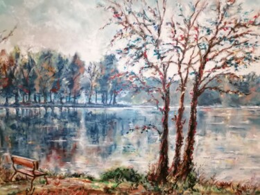 Pittura intitolato "Lac en hiver" da Sylvie Bayle, Opera d'arte originale, Pastello Montato su Cartone