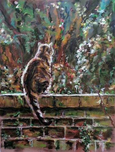 Peinture intitulée "Le chat, la nuit, d…" par Sylvie Bayle, Œuvre d'art originale, Pastel