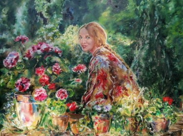 Pintura titulada "Avril au jardin" por Sylvie Bayle, Obra de arte original, Oleo Montado en Bastidor de camilla de madera