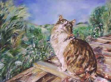 Peinture intitulée "L'or du chat" par Sylvie Bayle, Œuvre d'art originale, Huile