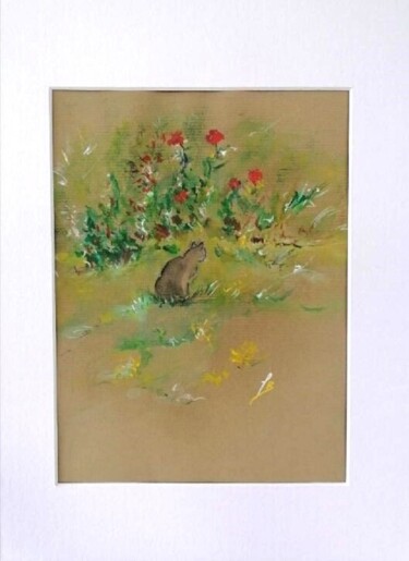 Desenho intitulada "SCENE DE JARDIN" por Sylvie Bayle, Obras de arte originais, Pastel Montado em Cartão