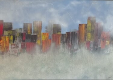 Painting titled "Ma ville" by Sylvie Bisson, Original Artwork, Acrylic Mounted on Wood Stretcher frame