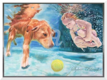 Painting titled "Ariel et Neptune" by Sylvie Blandin, Original Artwork, Pastel