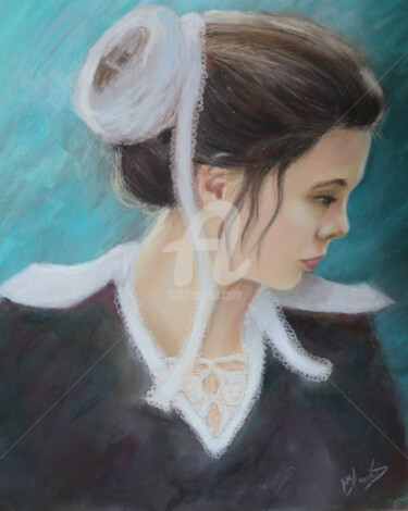 Desenho intitulada "Bretonne la songeuse" por Sylvie Blandin, Obras de arte originais, Pastel