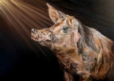 Painting titled "Divin Cochon" by Sylvie Boniface, Original Artwork, Oil Mounted on Wood Stretcher frame