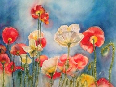 Painting titled "les coquelicots" by Sylvie Boulet, Original Artwork, Watercolor