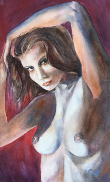 Peinture intitulée "portrait de femme à…" par Sylvie Boulet, Œuvre d'art originale, Aquarelle