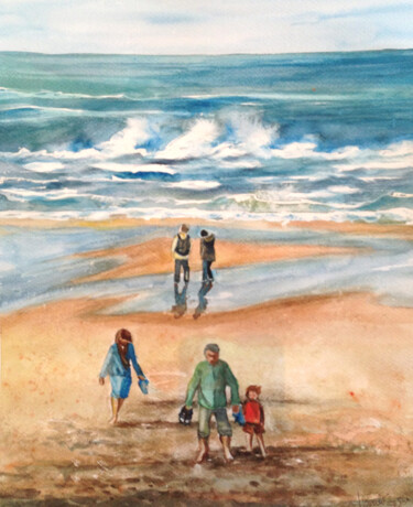 Painting titled "bord de mer à Lacan…" by Sylvie Boulet, Original Artwork, Watercolor