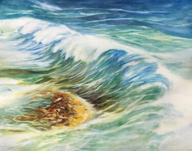 Peinture intitulée "la vague" par Sylvie Boulet, Œuvre d'art originale, Aquarelle