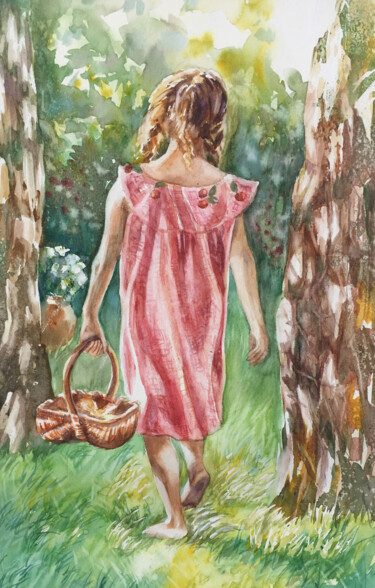 Painting titled "la cueillette" by Sylvie Boulet, Original Artwork, Watercolor