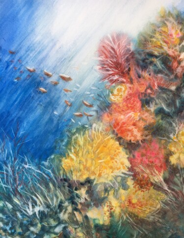 Pintura intitulada "fond marin" por Sylvie Boulet, Obras de arte originais, Aquarela
