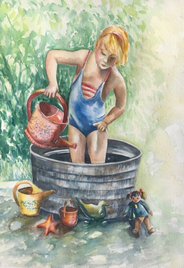 Peinture intitulée "jeux d’enfant au so…" par Sylvie Boulet, Œuvre d'art originale, Aquarelle