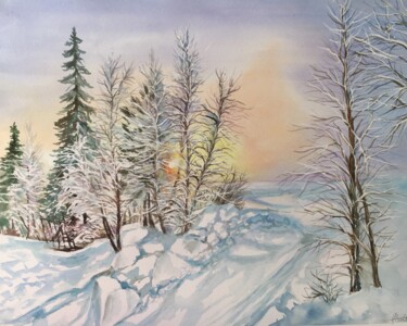 Peinture intitulée "paysage hivernal" par Sylvie Boulet, Œuvre d'art originale, Aquarelle